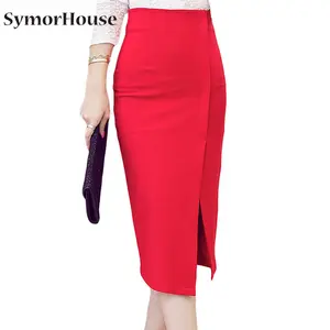 Юбка-карандаш Женская, с высокой талией, облегающая, большого размера, офисная, красная, черная, 3XL, 4XL, 5XL