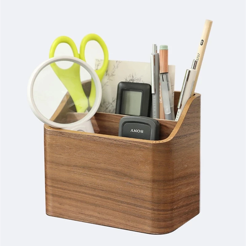 

Деревянное настольное хранилище для офиса, бытовой контейнер для хранения с переключателем кондиционера, черный орех, Настольная ручка, де...