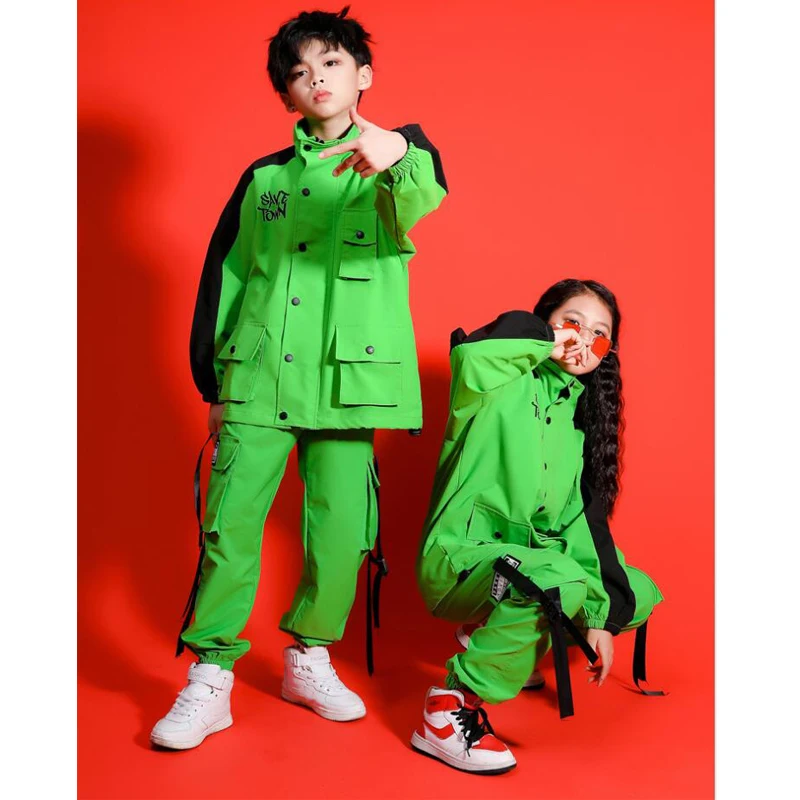 Детская одежда в стиле хип хоп зеленая повседневная куртка топы свободные брюки