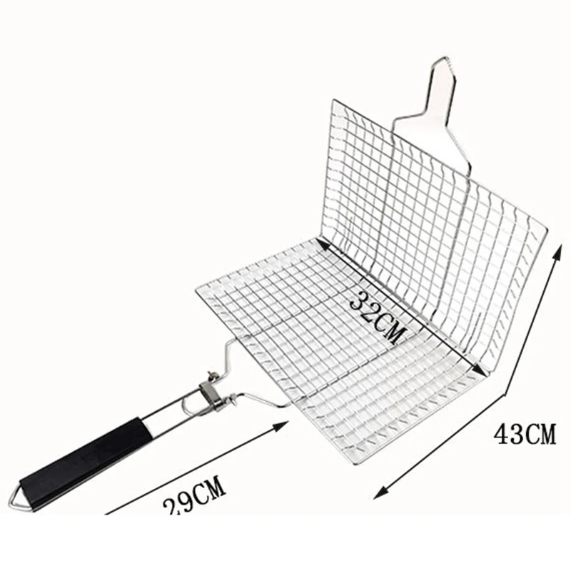 Складной портативный 304 нержавеющая сталь барбекю Гриль Корзина Съемная