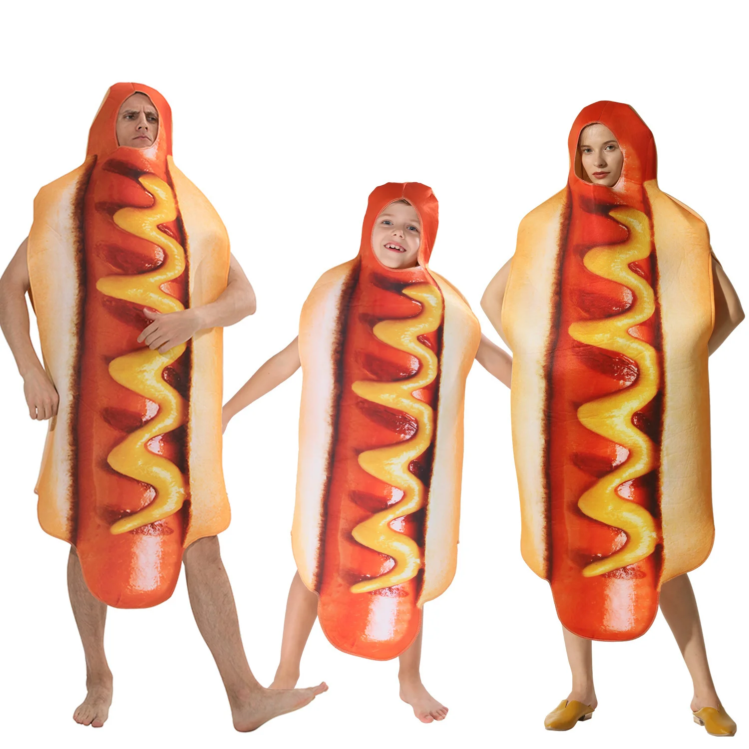 

Adult Kids Funny 3D Print Food Sausage Hot Dog Costumes Halloween Men Women Family One-Piece Pizza Costume Carnival Food Costume