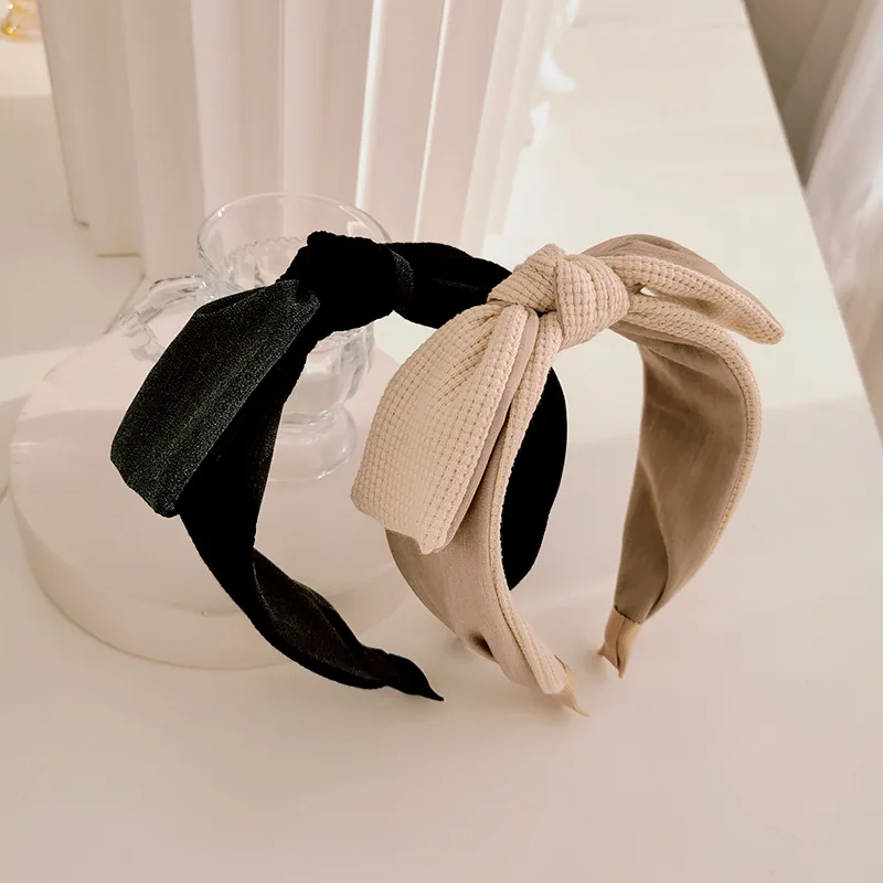 

2021 New Women Sweet Fabric Bowknot Hairbands Solid Color Headwear Girl Face Wash Makeup Hair Hoop Elegant Hair Accessories