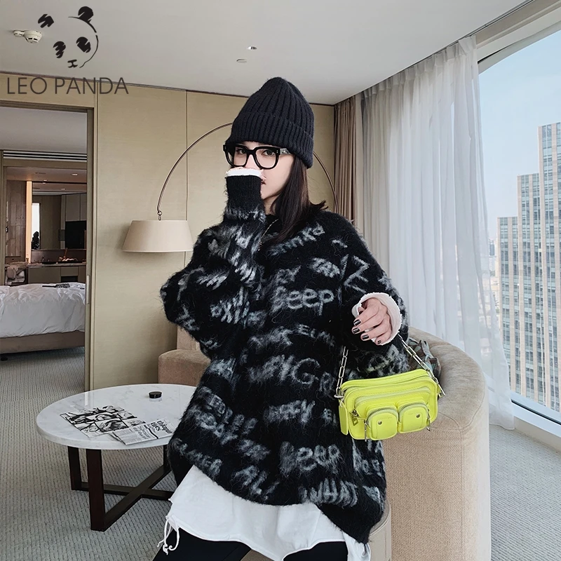 

Fashion Ladies Full Sleeve Letter Printing Women Knitting Sweater Solid O-Neck Pullover And Jumper Loose Sweater Hot Sale