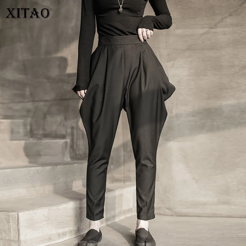 Женские Плиссированные шаровары XITAO черные элегантные маленькие повседневные