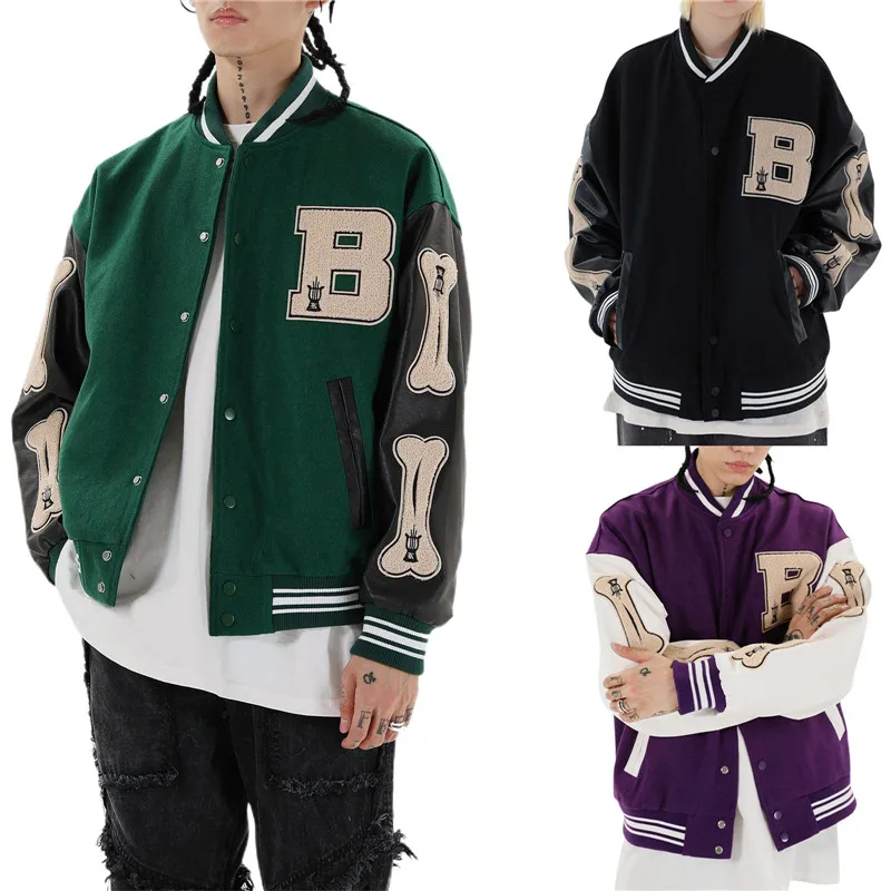 

Bomber Jackets for Women Baseball Varsity Jacket Letter Embroidery Patchwork Sweatshirt Boyfriend Baggy Coat