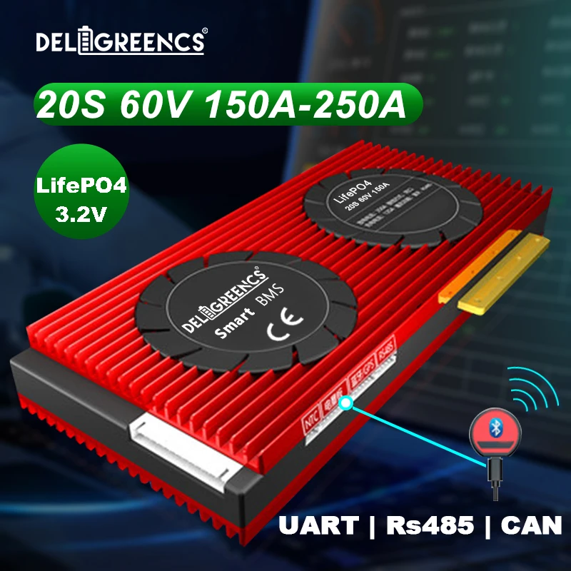 LifePO4 20S Smart BMS 150A 200A 250A с Bluetooth Android APP для 60V аккумуляторного блока UART CAN RS485