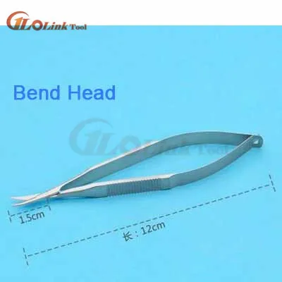 12cm Flat Bend Head Микроскопические Ножницы Щипцы зонд микро крюк Пинцет шпатель 12 см из нержавеющей стали зонды, крючки, лопатки, щипцы - Цвет: 12cm Flat Bend Head