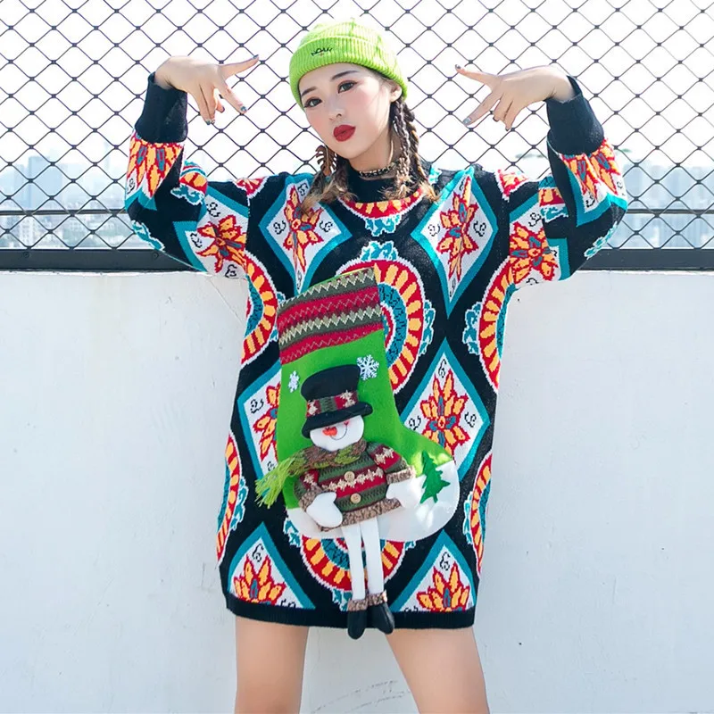 Новый женский свитер размера плюс зимняя одежда Рождественская Кукла-снеговик