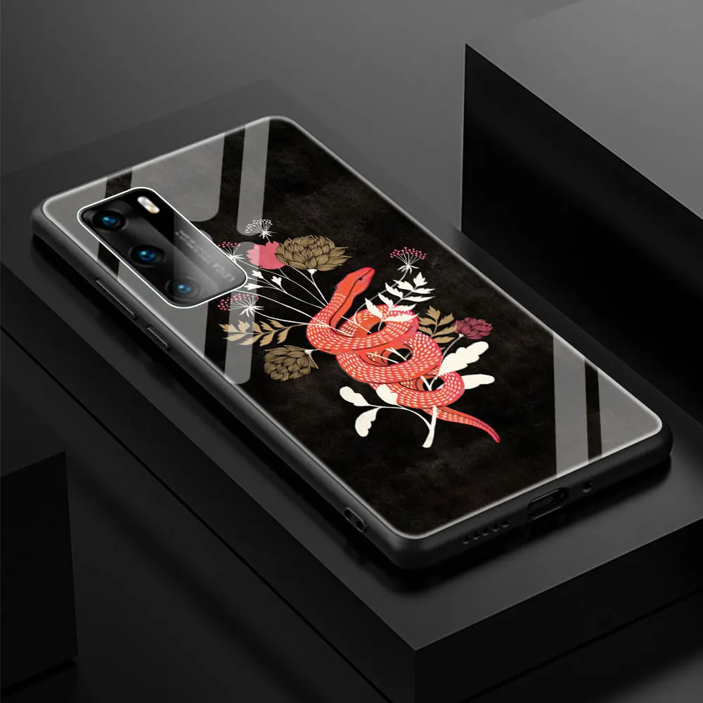 

Luxury Snake Soft Edge Phone Case Cover for Huawei P30 P20 P10 Lite P40 Pro P Smart Z 2021 Luxury Tempered Glass Shell