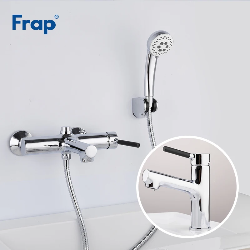 

Frap Wall Mounted Brass body Shower Bathroom Faucet Set With Basin Faucets Bathtub Chrome Tap Bathroom Shower Mixer Hand Crane