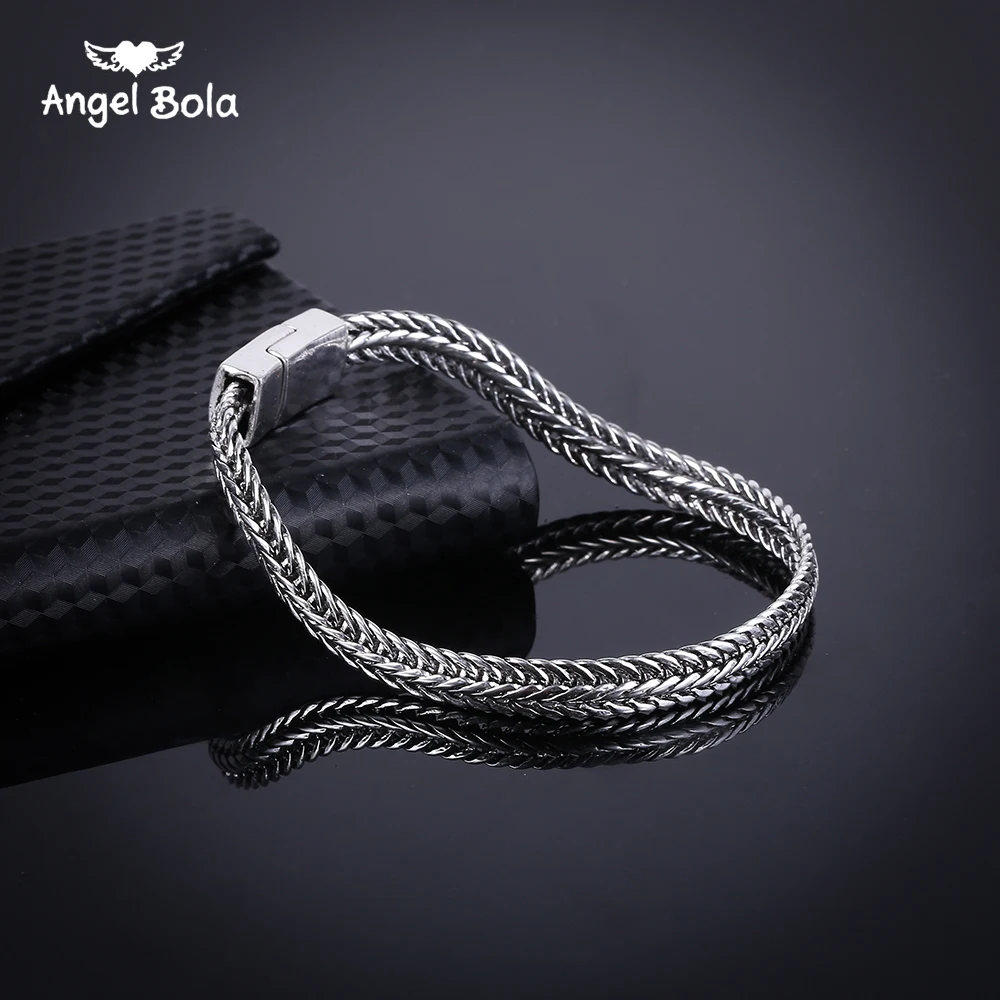 

Fashion New Link Chain Ancient Silver color Bracelet Women Heavy 5MM Wide Mens Buddha Bangles 2020 Bicycle Chain Wristband