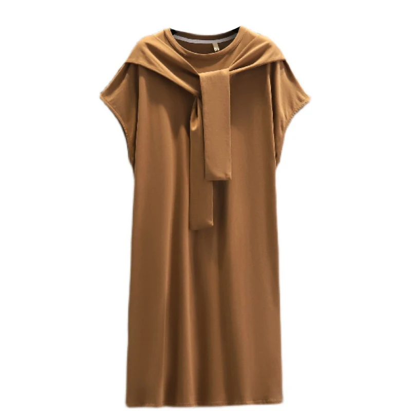 

EHQAXIN 2021 Summer New Large Size Navy Style Shawl Long Dress Fashion Korean Round Neck Loose Short Sleeve Dresses Female L-4XL