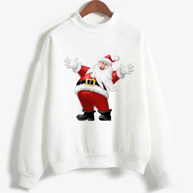 

Kpop Christmas Hoodies Women Vogue Christmas Print Long Sleeve Pullover Casual Kawaii Harajuku Plus Size Tops White Sweatshirt