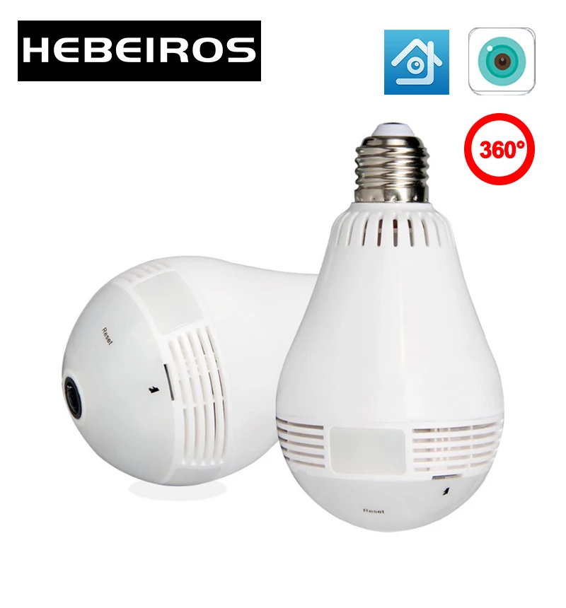 Hebeiros 3MP 1080 P лампа 360 градусов рыбий глаз умный Wifi IP панорамный фотоаппарат P2P