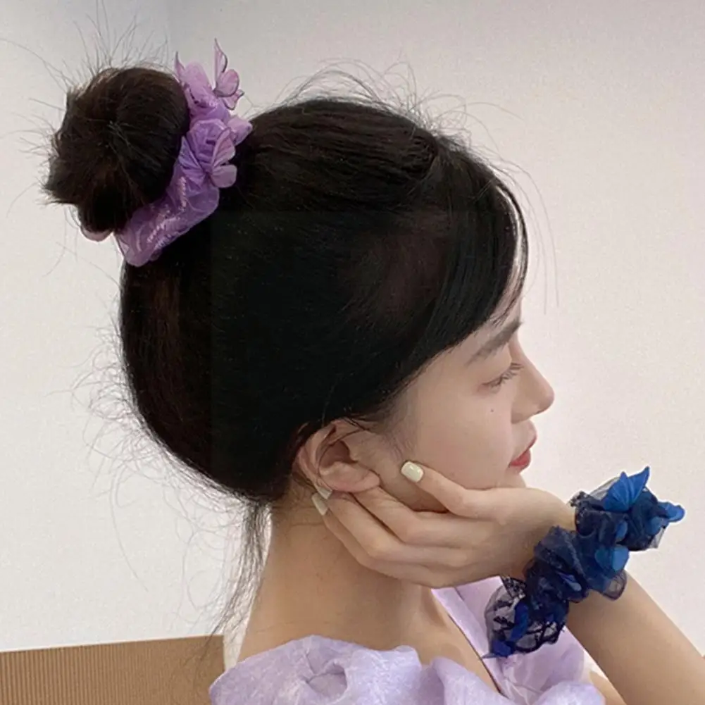 

1pc Butterfly Large Intestine Ring Sweet Fashion Elastic Rubber Band Hair Ring Head Butterfly Hair Rope Woman Accessories S T3S9