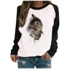 Весенне-осенний Теплый Женский Повседневный сексуальный пуловер с принтом кота свитшот с длинными рукавами уличная одежда Топ джемпер