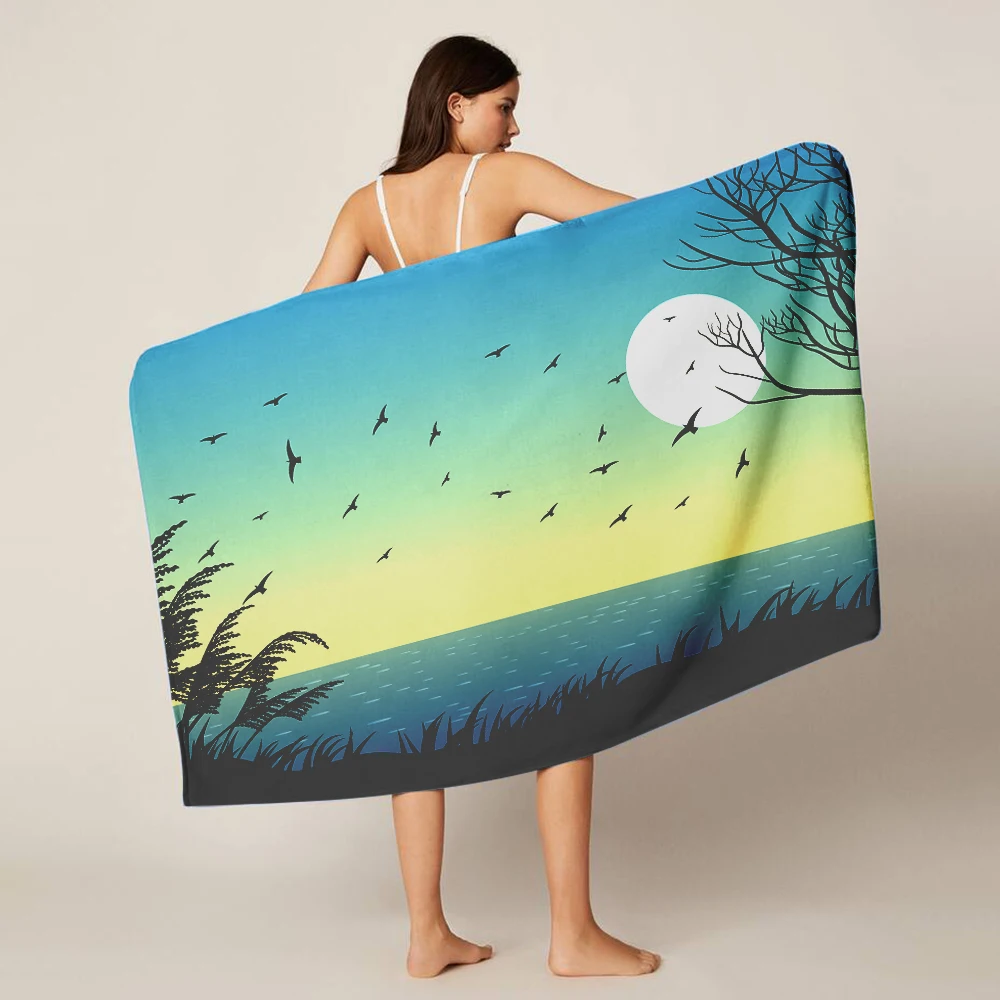 

New Fashion Landscape Sand-free Quick-drying Beach Towel Microfiber Bath Towel Beach Mat Personalization Mat Yoga Towel Swimming