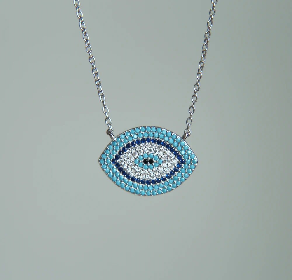 Clear Cubic blue micro pave cubic Zirconia S925 Sterling Silver Jewelry Bridal Engagement Pendant Necklace | Украшения и