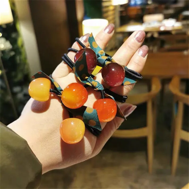 

H:HYDE Fashion Wild Bowknot Cherry Wide Rubber Band Tie Head Rubber Band Hair Accessories Elastic Rubber Band Hair Rope