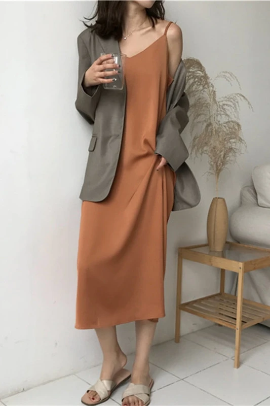 

Summer Women Long Midi Elegant Solid Dress Sleeveless Strap Loose Straight Dresses 2020 Fashion Clothes