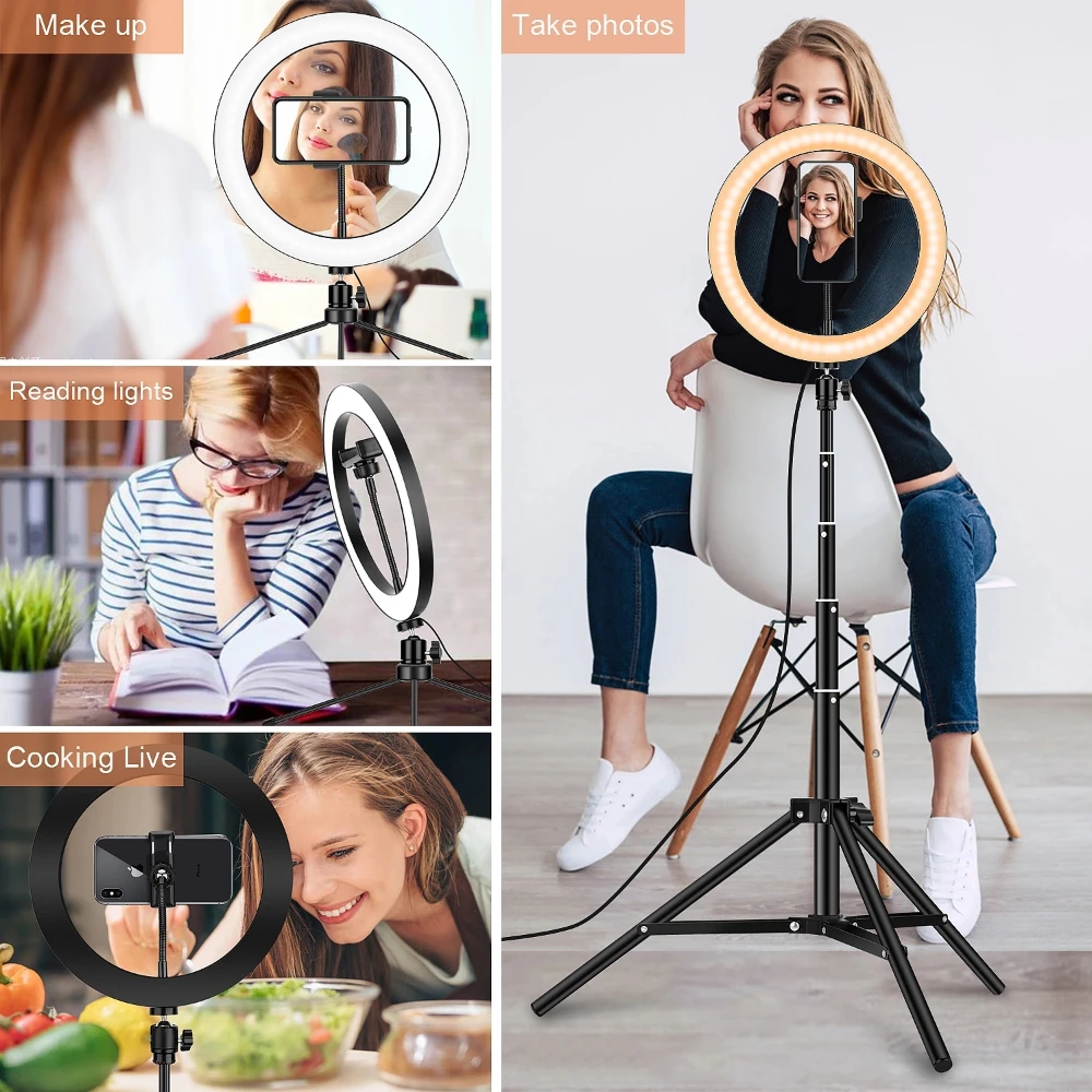 Профессиональный кольцевой светильник с регулируемым штативом светодиодный для