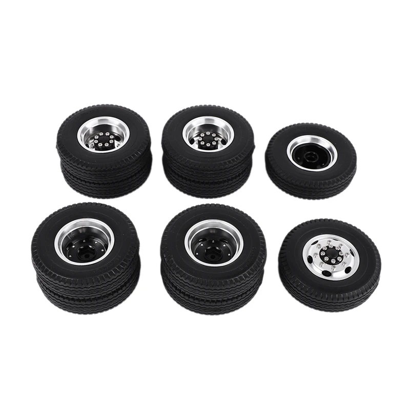 

Front and Rear Rubber Low Loader Wheels with Aluminum Rims for Tamiya 1/14 Scale Tractor