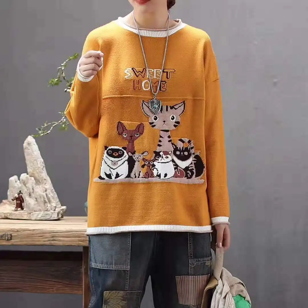 Осенне-зимний свитер Женский вязаный Свободный пуловер 2019 Новые топы с круглым