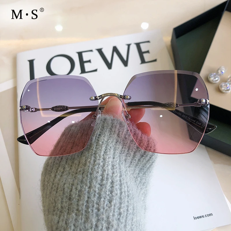 

Солнцезащитные очки без оправы MS 2021 женские, брендовые дизайнерские градиентные солнечные очки UV400, с футляром