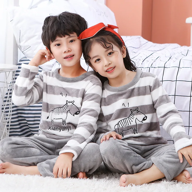 

2021 Winter Kids Pajamas Sets Warm Pyjamas For Boys Thicken Girls Sleepwear Flannel 2-12 Years Fleece Baby Thermal Underwear Set