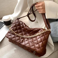 soft big chain crossbody messenger bags for women 2022 luxury brand designer quilted pu leather simple sid shoulder bag handbags