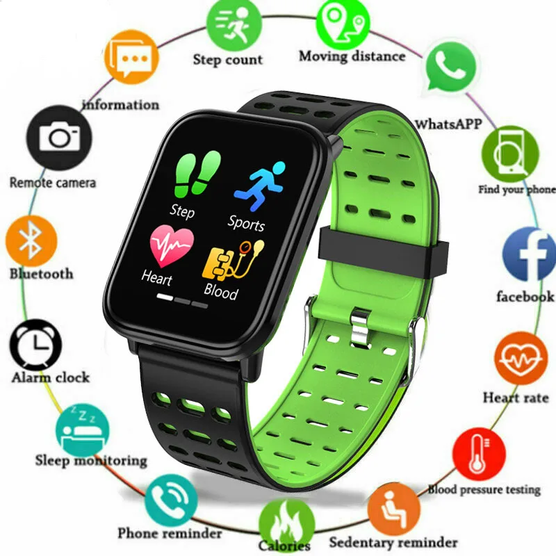 Фото Цветной экран сенсорный Bluetooth Смарт часы кровяное давление монитор сердечного