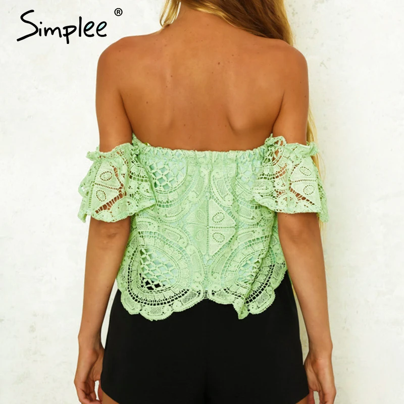 Женская белая кружевная рубашка Simplee привлекательная полая блузка с открытыми