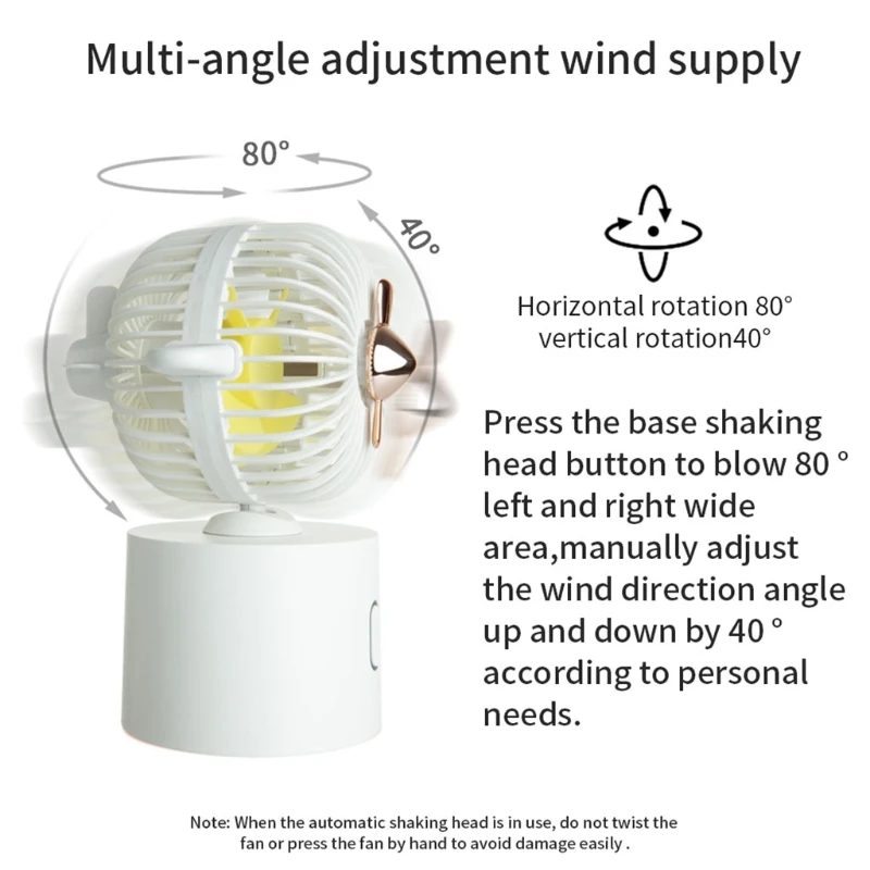 

Mini Desktop Fan Portable USB Charging 3 Speed Settings Air Cooler 80 Degree Auto Rotation for Student Dormitory Home Office Use