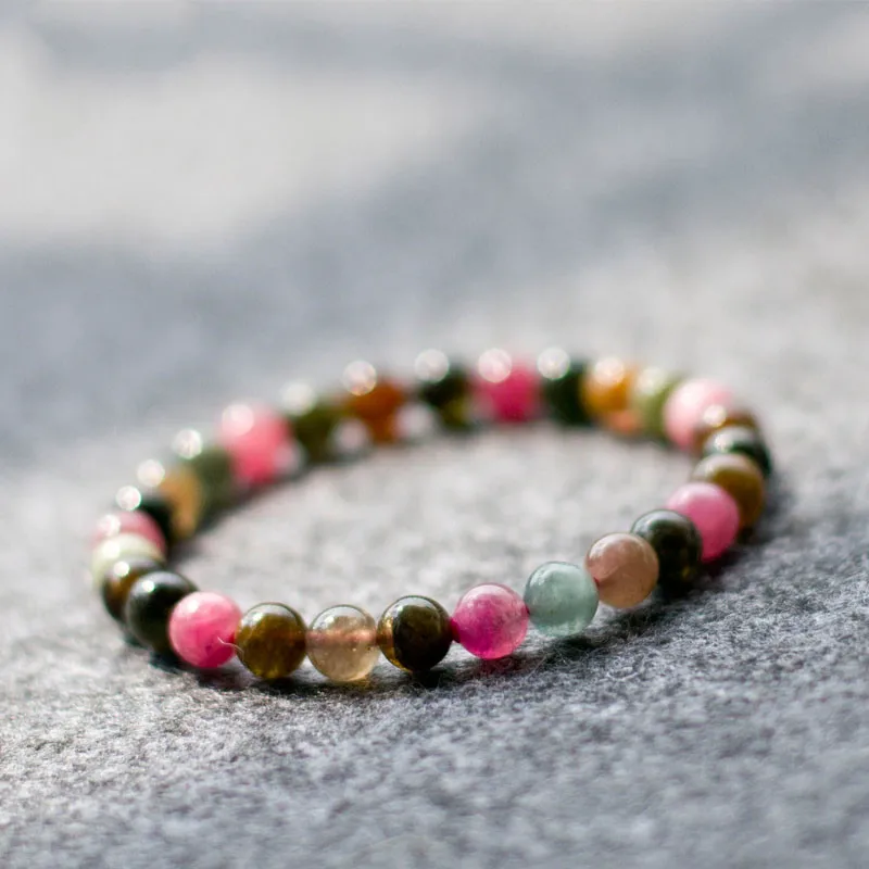 

MH Natural Tourmaline Bracelet Female Rainbow Tourmaline Hand String Green-Yellow and Blue Candy Crystal Gift Decorative