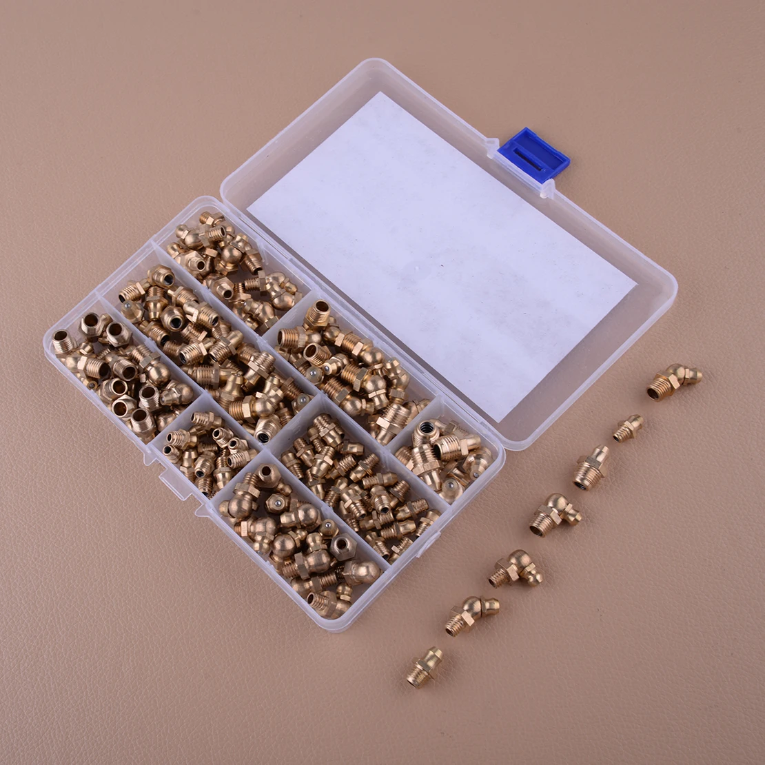 

Universal 140Pcs Gold Brass Hydraulic Metric Brass Zerk Grease Nipple Pipe Fitting Assortment Kit M6 M8 M10 Replacement