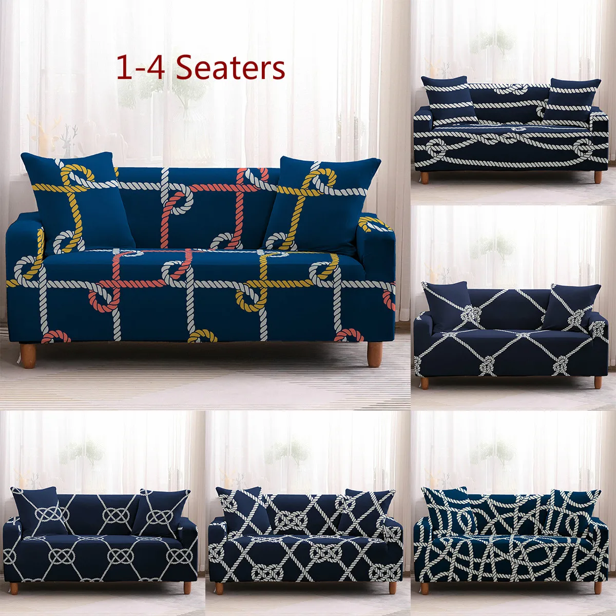 

Rope Pattern Elastic Sofa Cover Cushion Tight Wrap Stretch Sectional Sofa Cover Protector Slip-Resistant for 1/2/3/4 Seater
