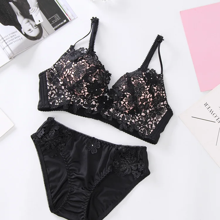

Underwear set Girl's Lace Bra Set Cutout Flower Sexy Women's Underwear Set