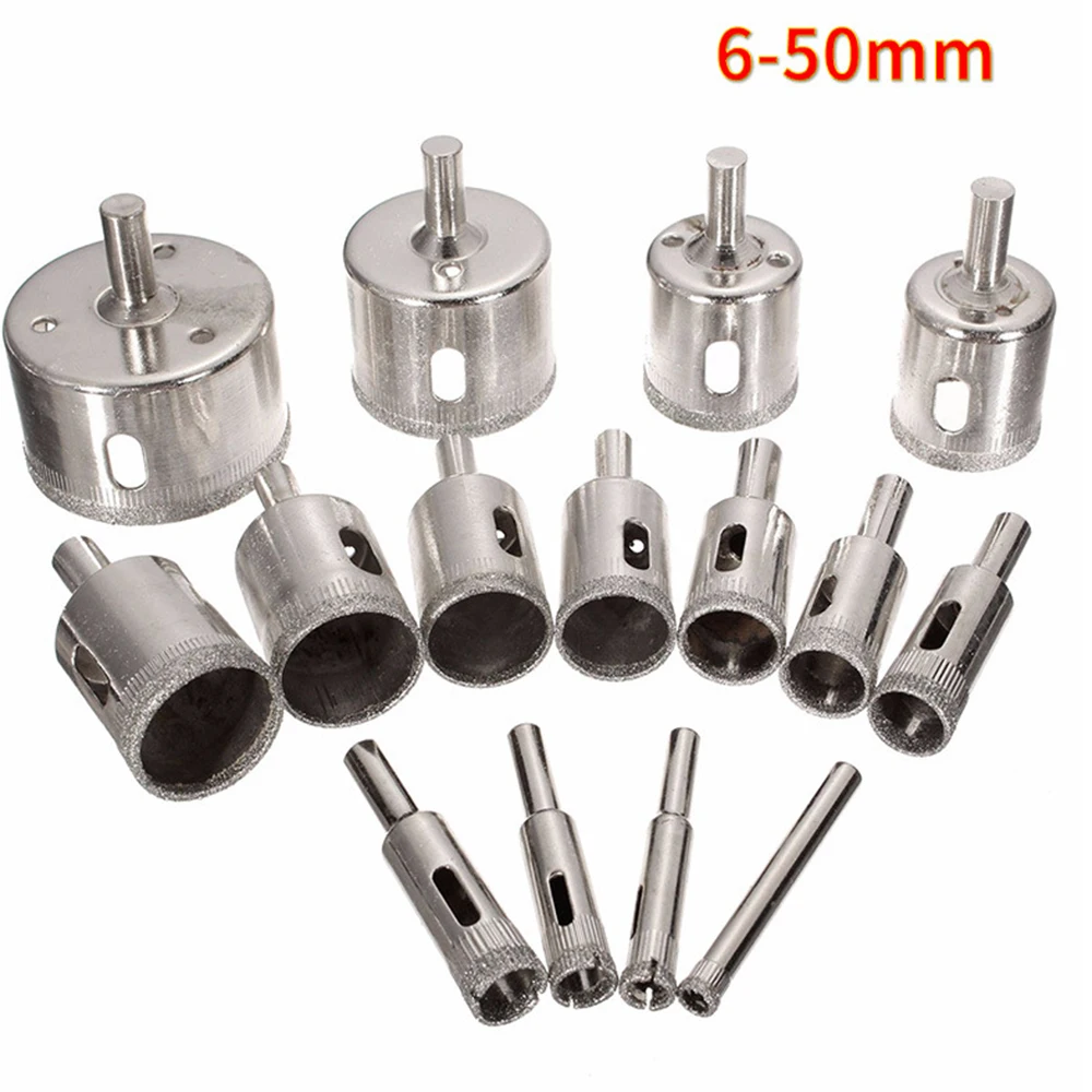 

15pcs Diamond Coated Drill Bit Set Tile Marble Glass Ceramic Hole Saw Drilling Bits For Power Tools 6mm-50mm