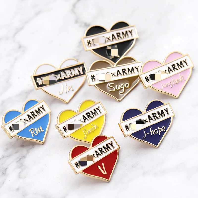 

Kpop Bangtan Boys ARMY Letter Heart Brooch 2021 JIMIN SUGA V JIN RM J-HOPE JH Name Brooch Fashion Jewelry Fans Collection