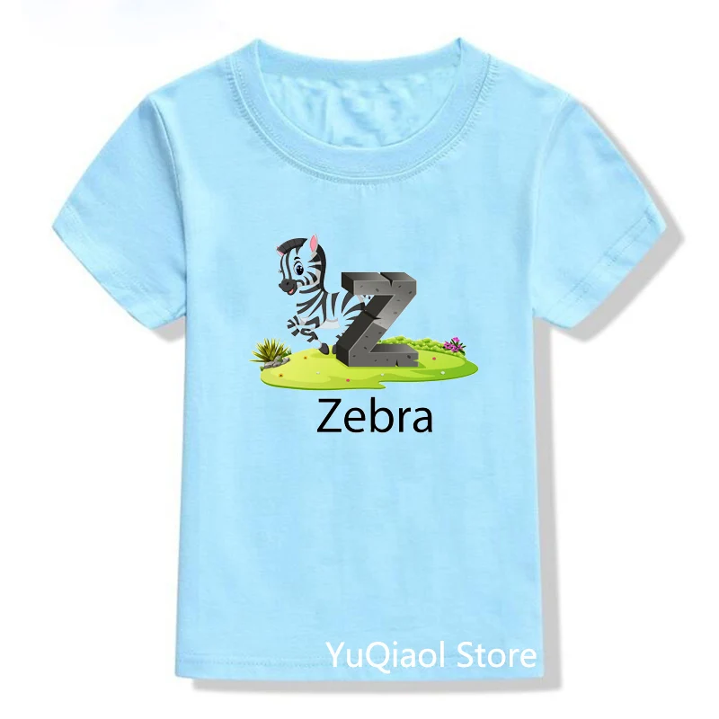 Ropa de alta calidad para beb&eacute;s y ni&ntilde;os, camisetas de verano con estampado de dibujos animados de animales, letras del alfabeto, divertidas, Top-1