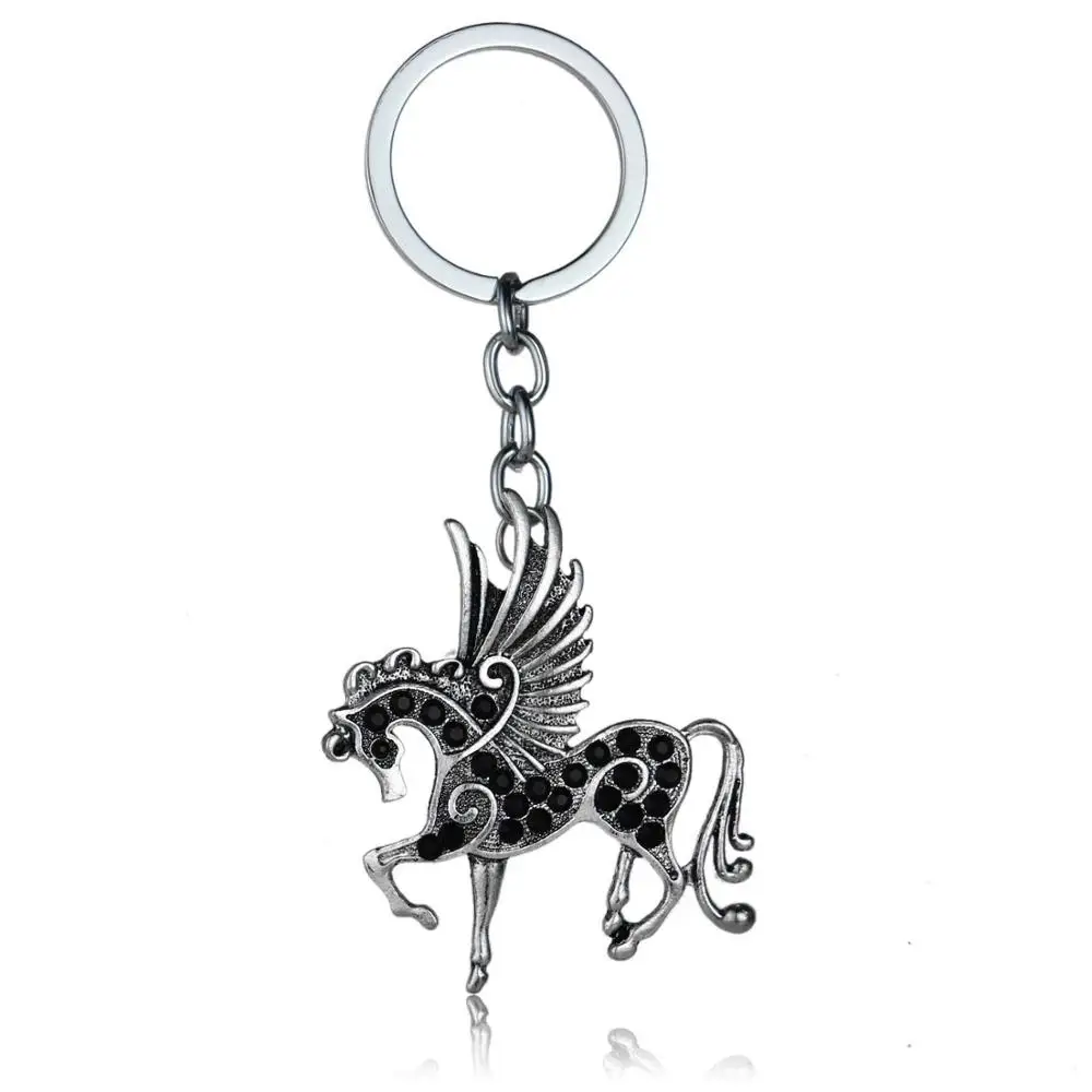 12PC Black Crystal Rhinestone Horse Wing Pegasus Keychains Animals Charm Pendant Keyrings Women Men Friends Party Gifts Jewelry | Украшения