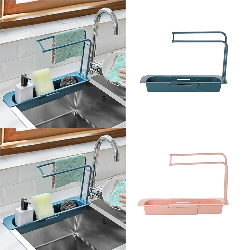 

Adjustable Sink Storage Rack Telescopic Faucet Holder Shelf Organizer Bathroom Sponge Soap Drain Basket Bag Kitchen Accessories