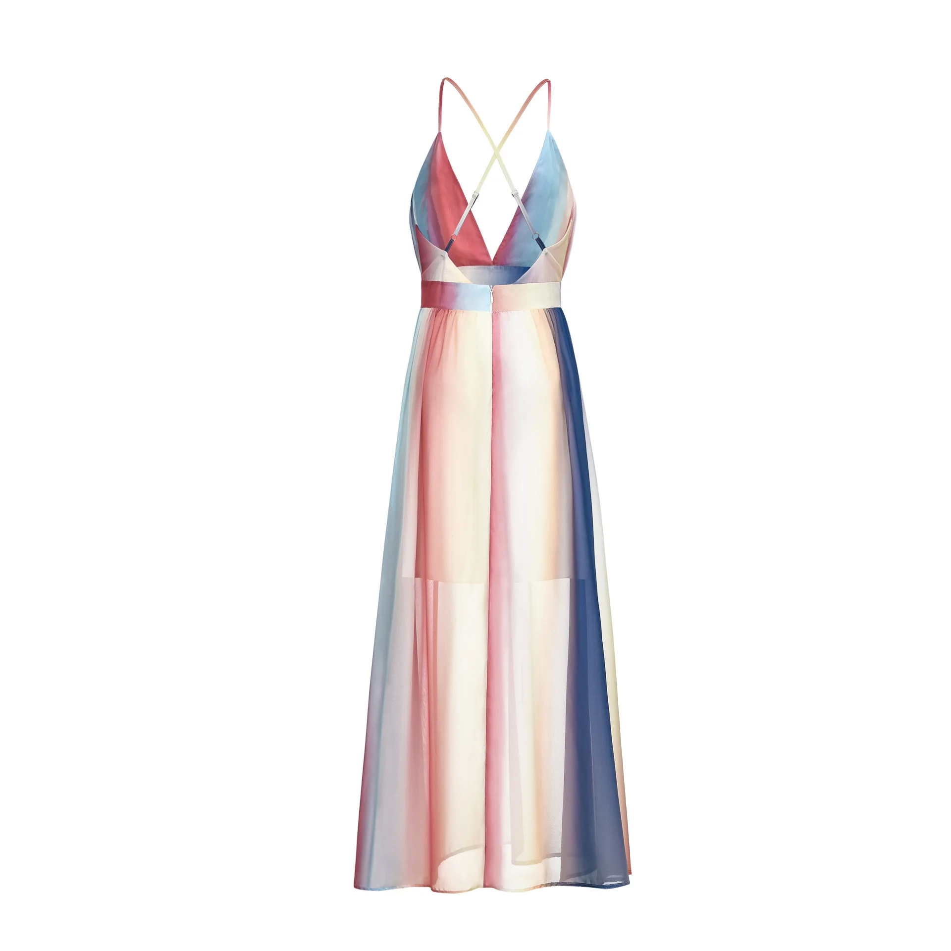 2020 длинное полуофициальное платье с градиентом радужной расцветки, крест-накрест на спине, длина в пол, повседневная одежда от AliExpress WW