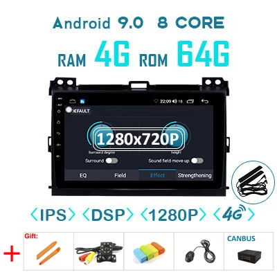 4G64GDSP 1280 canbus 1280P Android 9,0 4G 64G Carplay gps для Toyota LAND CRUISER Prado 120 Lexus GX470 мультимедиа DSP ips экран стерео без DVD Радио - Цвет: 4G64GDSP 1280 canbus