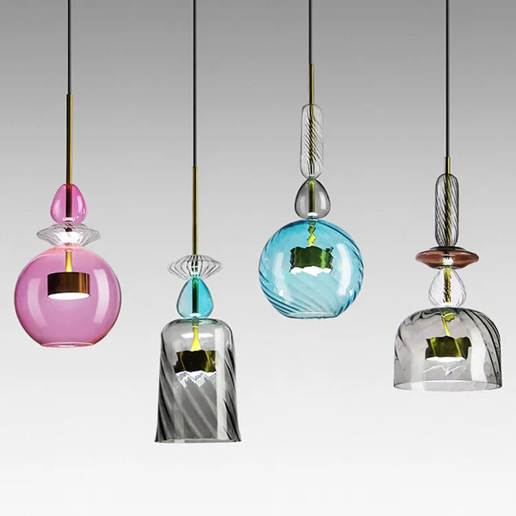 Factory Good Sale Indoor Unique Pendant Lamp Modern Handmade Pink Clear Glass Shape Lighting Fixture For Cafe Club Scandinavian | Освещение