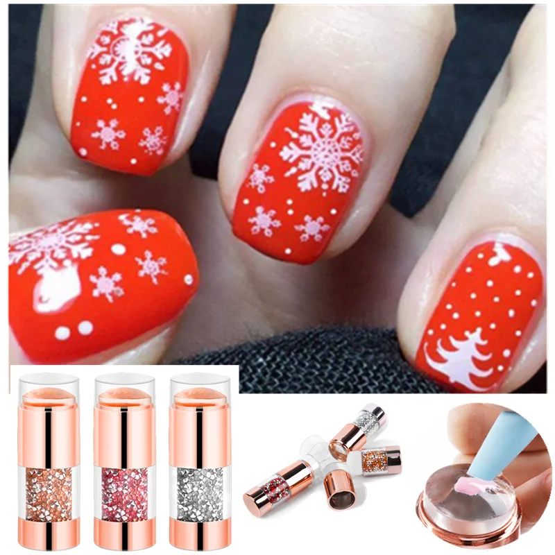 

3pcs Nail Art Stamping Kit Double Use For Manicure Plate Stamp Rhinestone Polish Stencil Template Seal Stamper Scraper