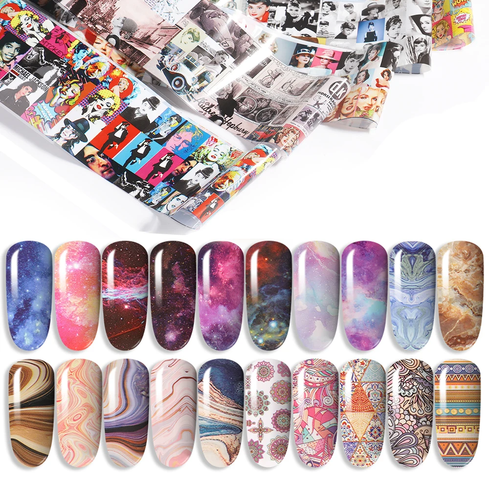 

17 Types Nail Foils Polish Stickers Metal Color Starry Paper Transfer Foil Flower Series Holo Sticker Paper Nail Art Manicures