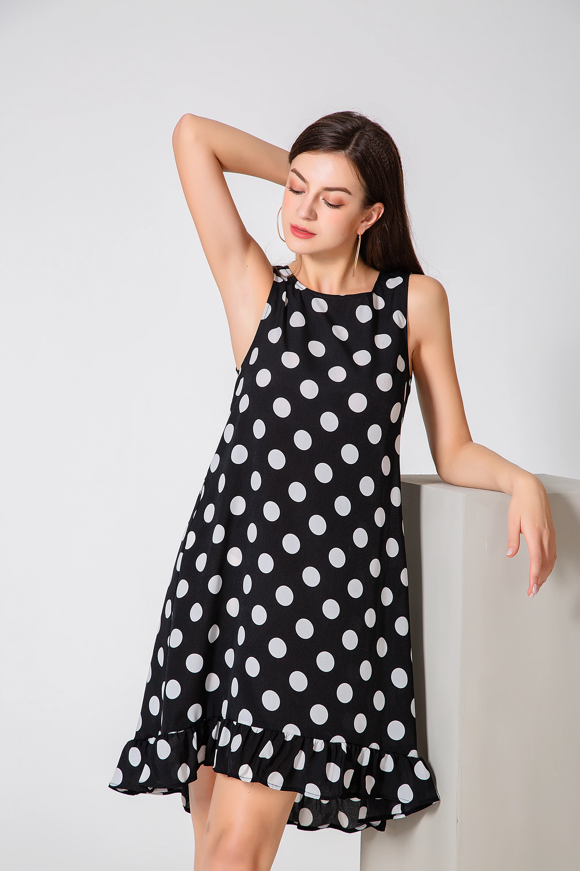 

Wave Point Dress Ruffle Women 2019 Spring Summer Street Sexy Casual Slim Thin Beach Party O Neck Mini Polka Dot Dress Vestidos