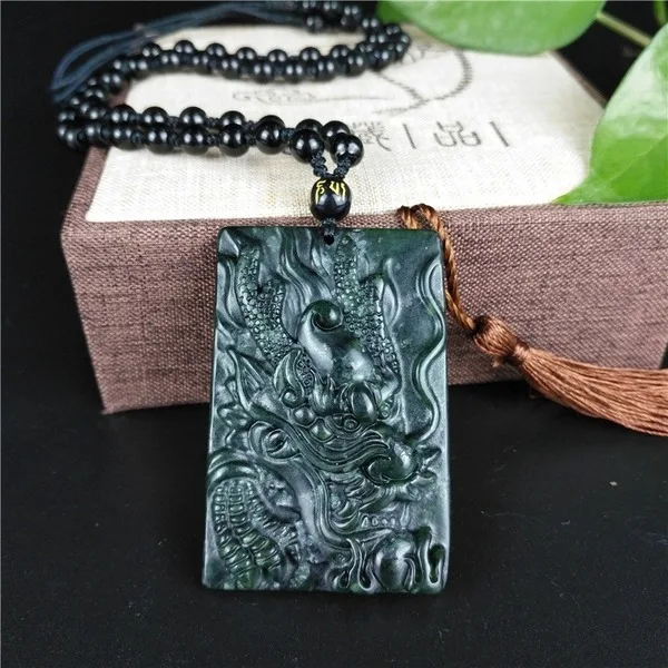 Сертифицированный китайский натуральный черный зеленый Нефритовый дракон кулон