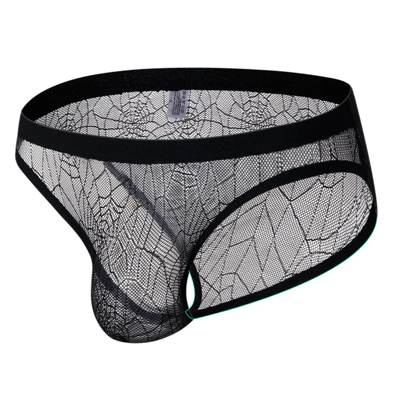 

Men's Sexy Underwear Low Waist Ultra-thin Briefs Transparent Breathable Spider Mesh Men's U Convex Bag Sexy Briefs Underpants